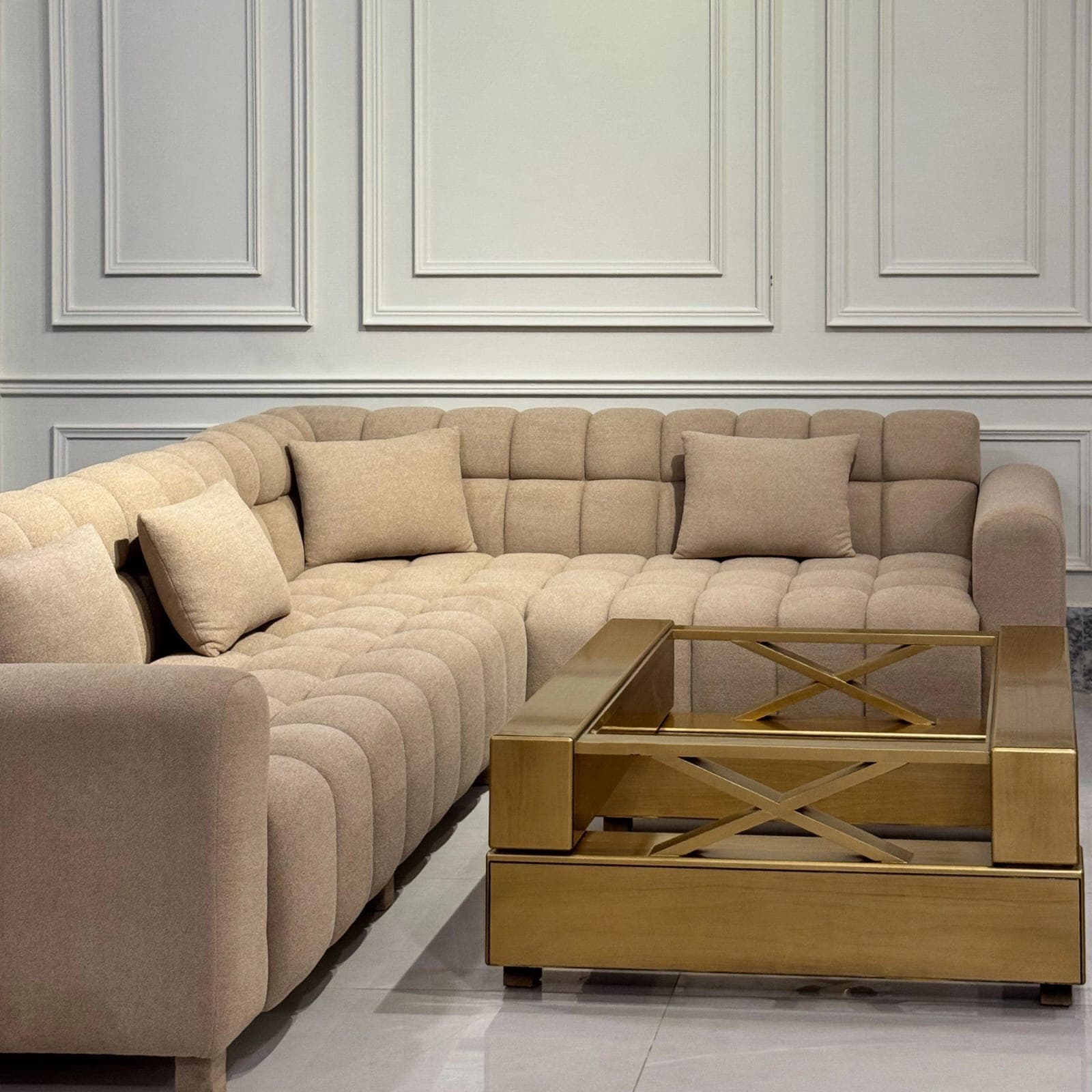 Faux-Leather Tufted Sofa